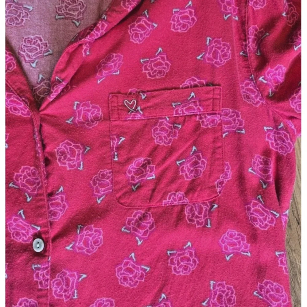 Victoria's Secret Flannel Pajama Set‎ Small Pink Rose Red Pants Long Sleeve